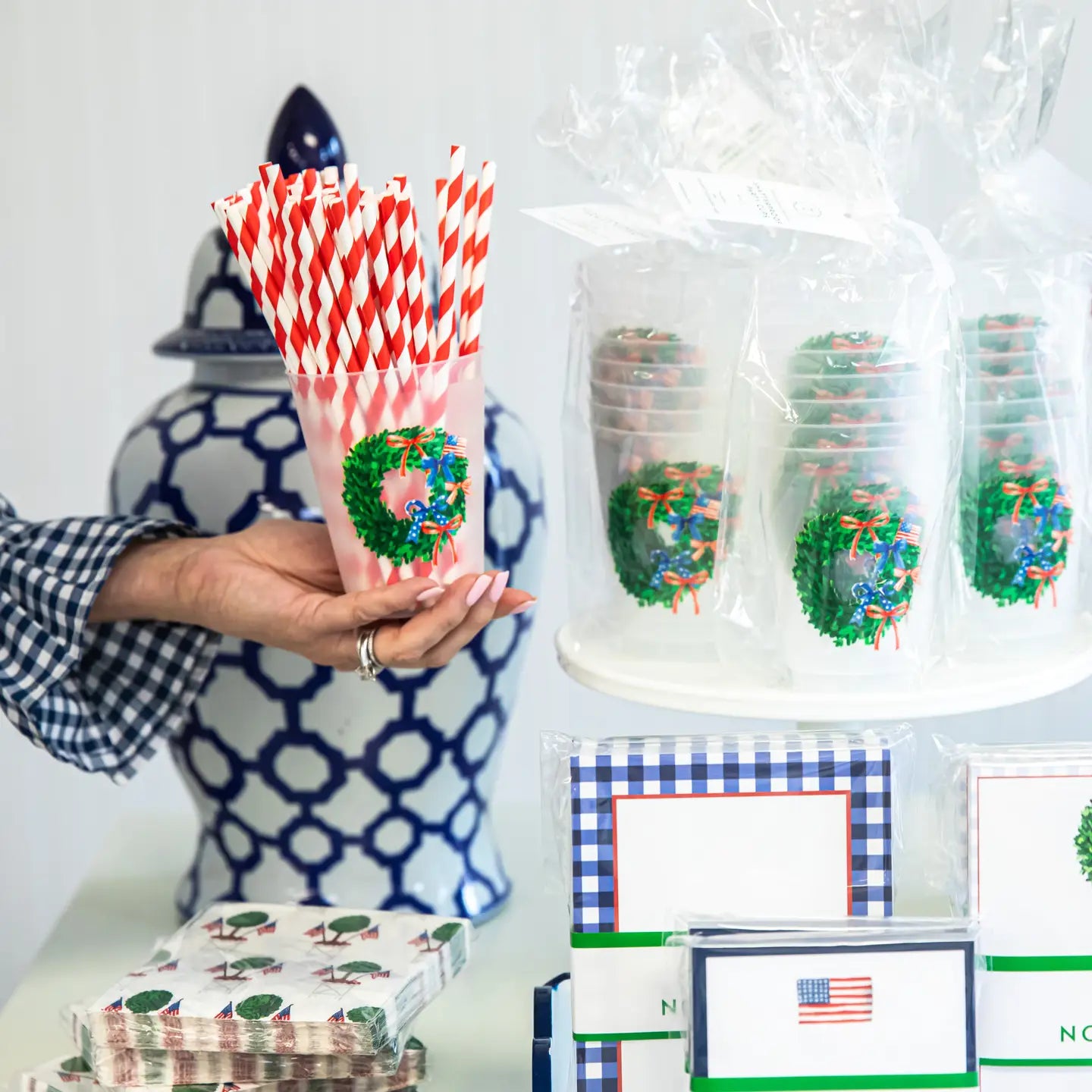 Frosted Party Cups - Patriotic Wreath - Findlay Rowe Designs
