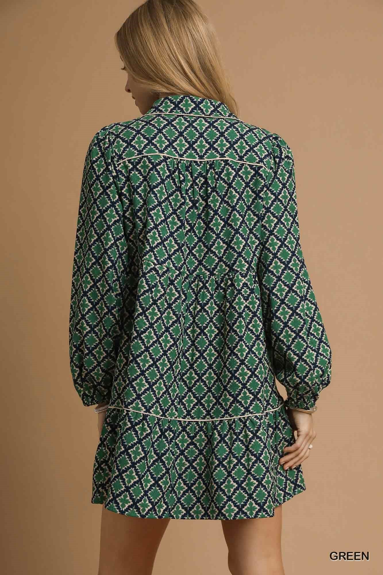 Umgee - Dress - Retro Geo Print Tiered Tunic - Green - Findlay Rowe Designs