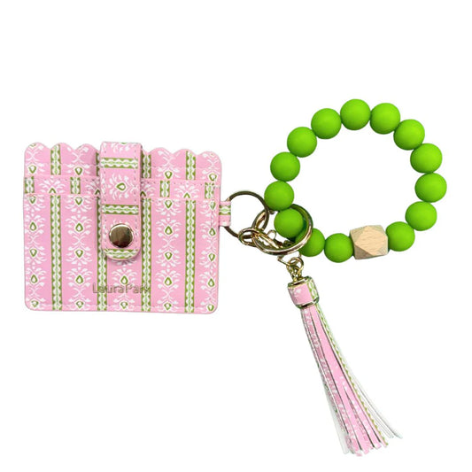 Laura Park - Keychain Wristlet Wallet - Rosemary Stripe Pink - Findlay Rowe Designs