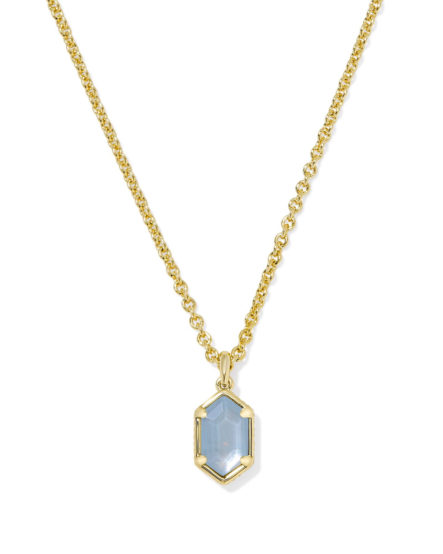 Kendra Scott - Necklace - Hallie Gold Short Pendant Necklace - Sky Blue Mother of Pearl