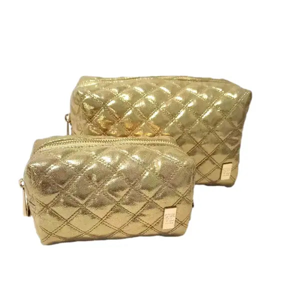TRVL Design - Luxe Duo Dome Cosmetic Bag - Quilted Gold Metallic - Large - Findlay Rowe Designs