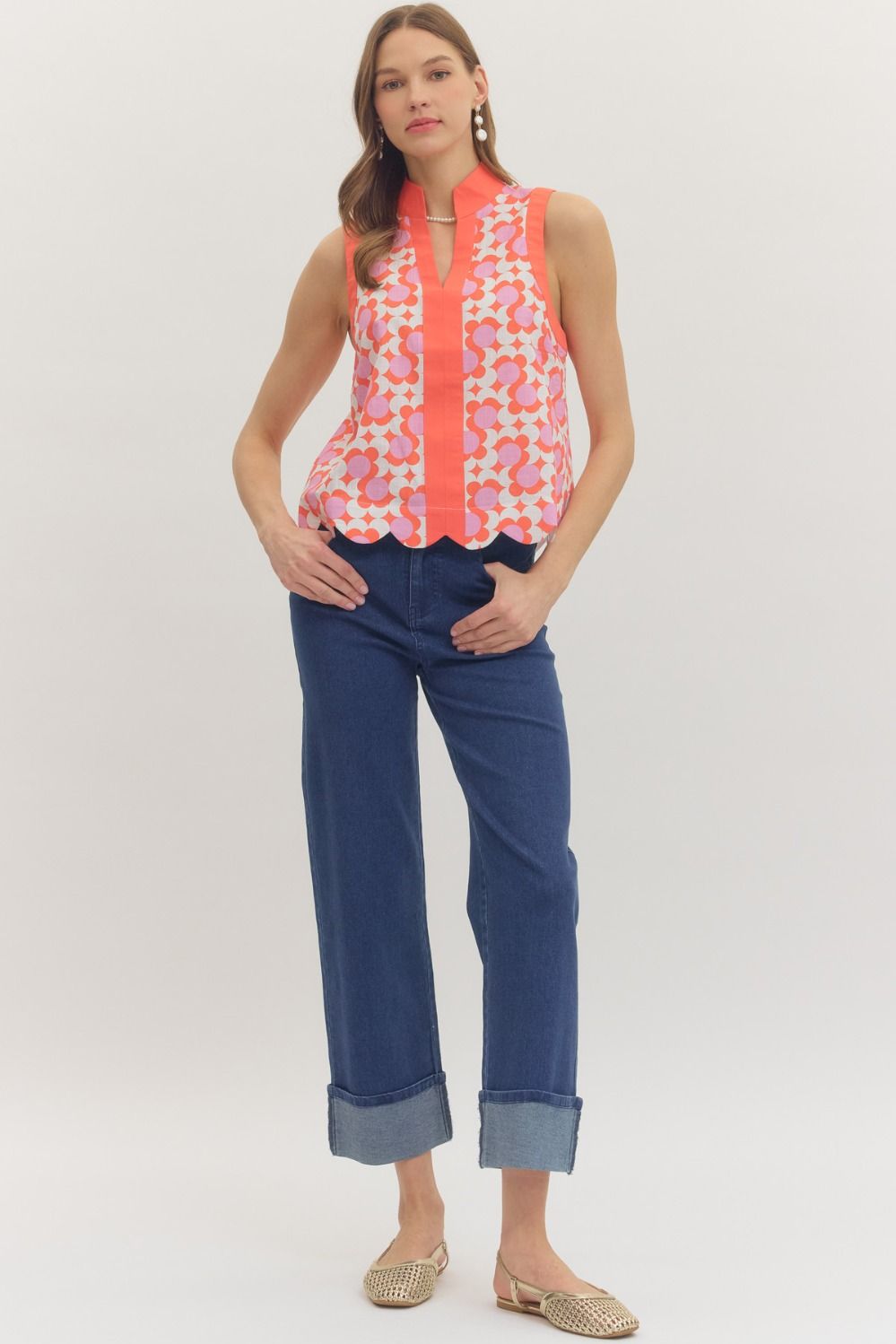 Entro - Top - Sleeveless - Scallop Hem - Coral - Findlay Rowe Designs