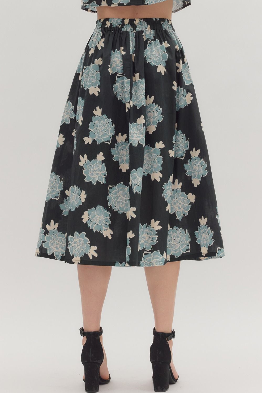 Skirt - Floral Print Midi - Black - Findlay Rowe Designs