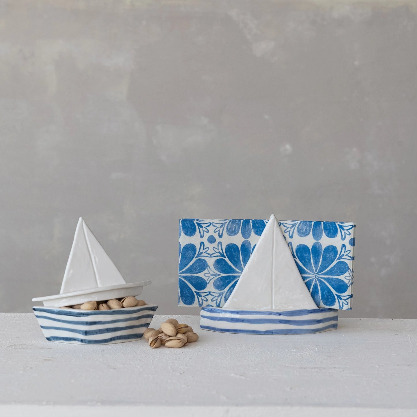 Napkin Holder - Stoneware Sailboat Striped - Findlay Rowe Designs