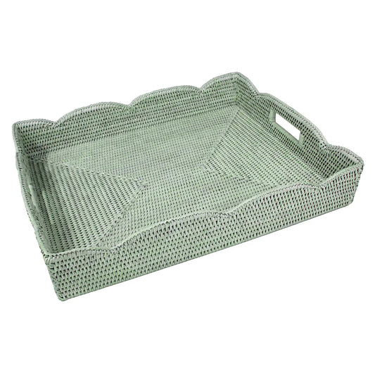 Caspari - Rattan Scalloped Large Tray - Green - Findlay Rowe Designs