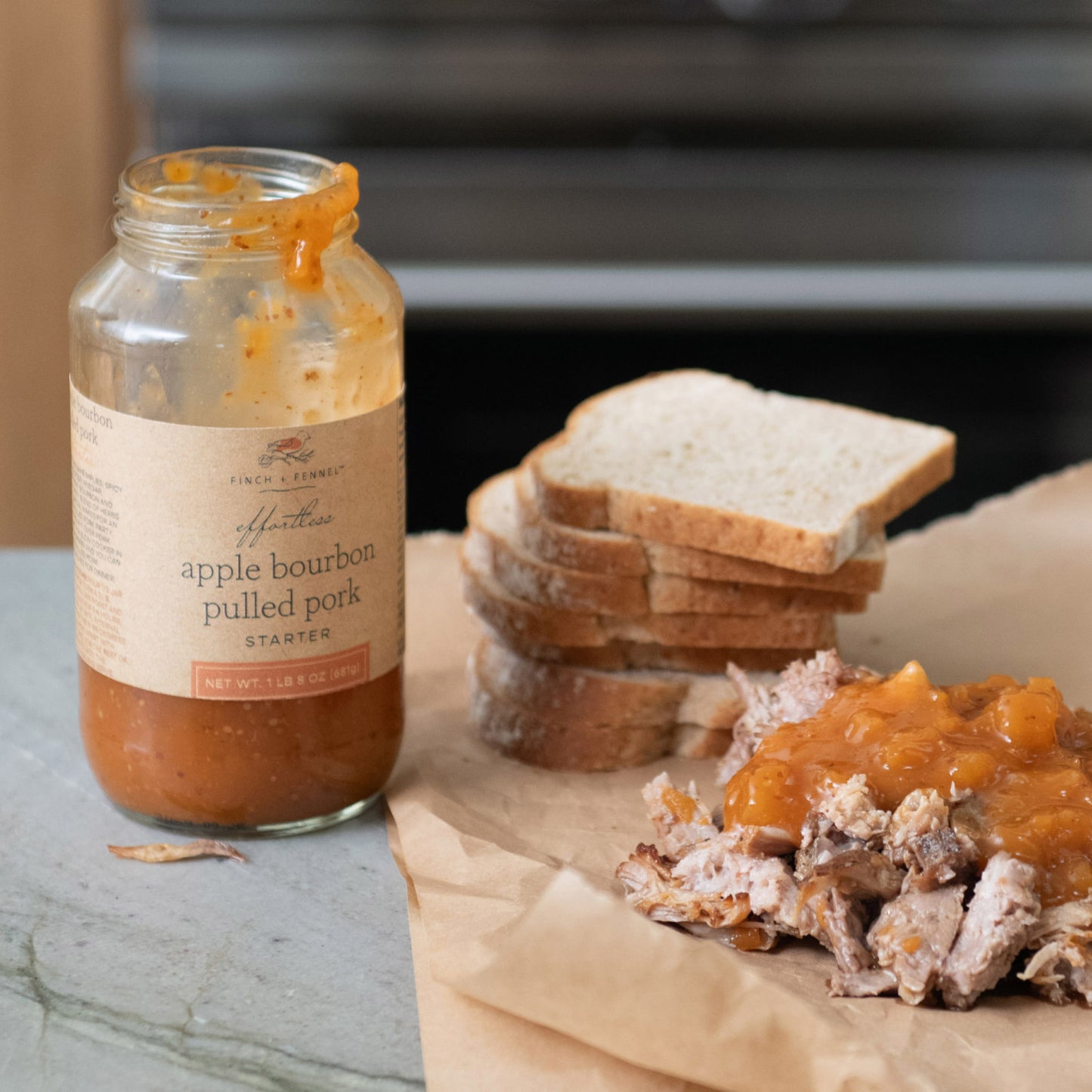 Finch and Fennel - Effortless Apple Bourbon Pulled Pork Starter - 1lb 8 oz. - Findlay Rowe Designs