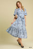 Dress - Midi - Embroidered Floral Print - Blue - Findlay Rowe Designs