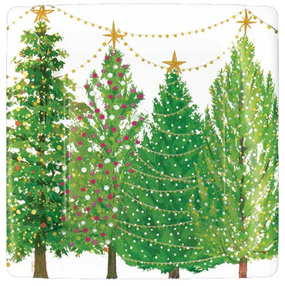 Caspari - Dinner Plate Square - Christmas Trees with Lights - Findlay Rowe Designs