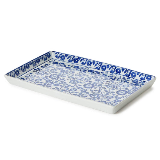Floral Tray - Chinoiserie Hand-Painted - Blue and White
