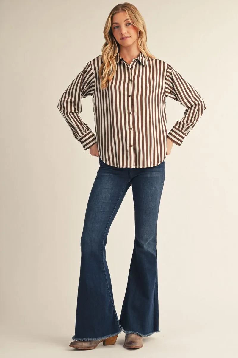 Jodifil - Top - Long Sleeve Satin Stripe - Brown - Findlay Rowe Designs