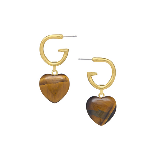 SUSAN SHAW - Gigi Heart Earrings - TIGERS EYE