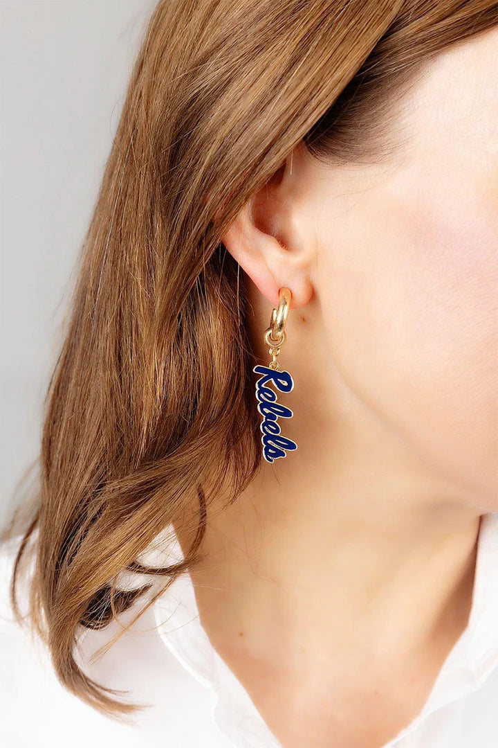 Earrings - Ole Miss Rebels Enamel Drop Hoop - Findlay Rowe Designs