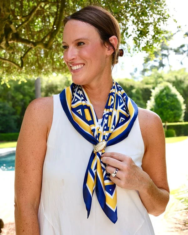 Caroline Hill - Scarf - Medium Barrett Tile - Navy Gold - Findlay Rowe Designs