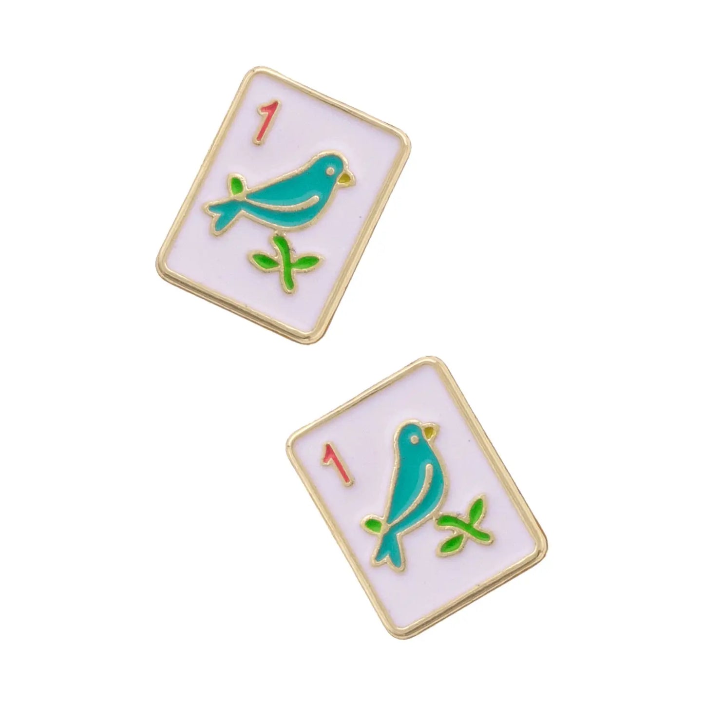 Canvas - Earrings - Sparrow Mahjong Tile Stud - White - Findlay Rowe Designs