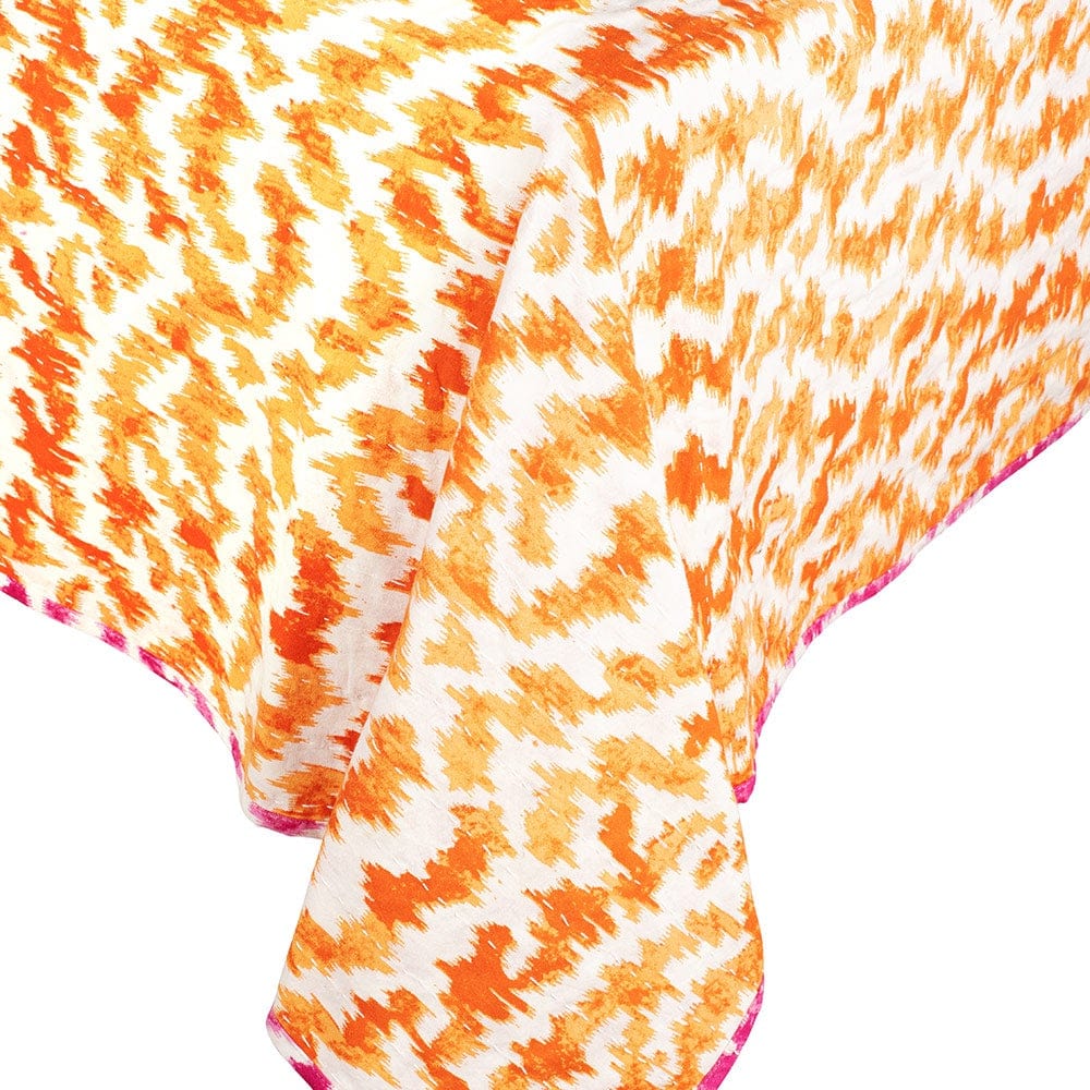 Caspari - Tablecloth - Reversible Kantha - Orange & Fuchsia Modern Moiré
