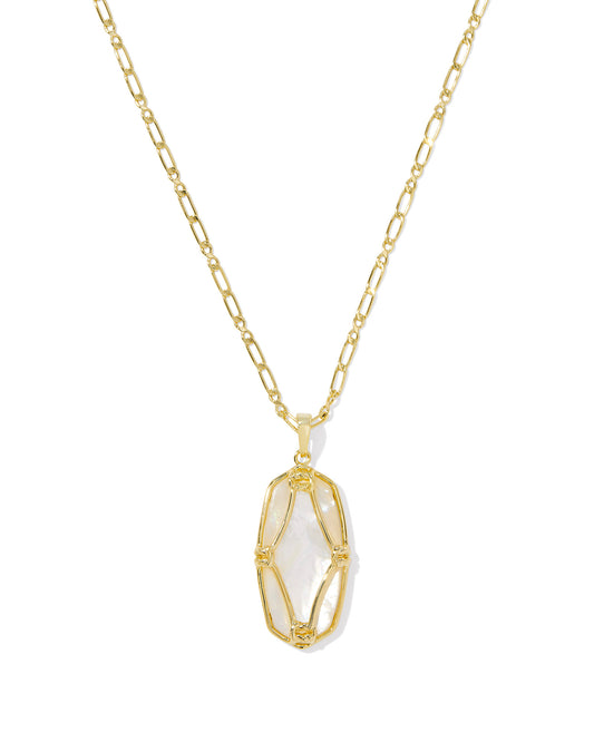 Kendra Scott - Necklace - Elle Lattice Frame Gold Large Long Pendant Necklace - Ivory Mother of Pearl - Findlay Rowe Designs