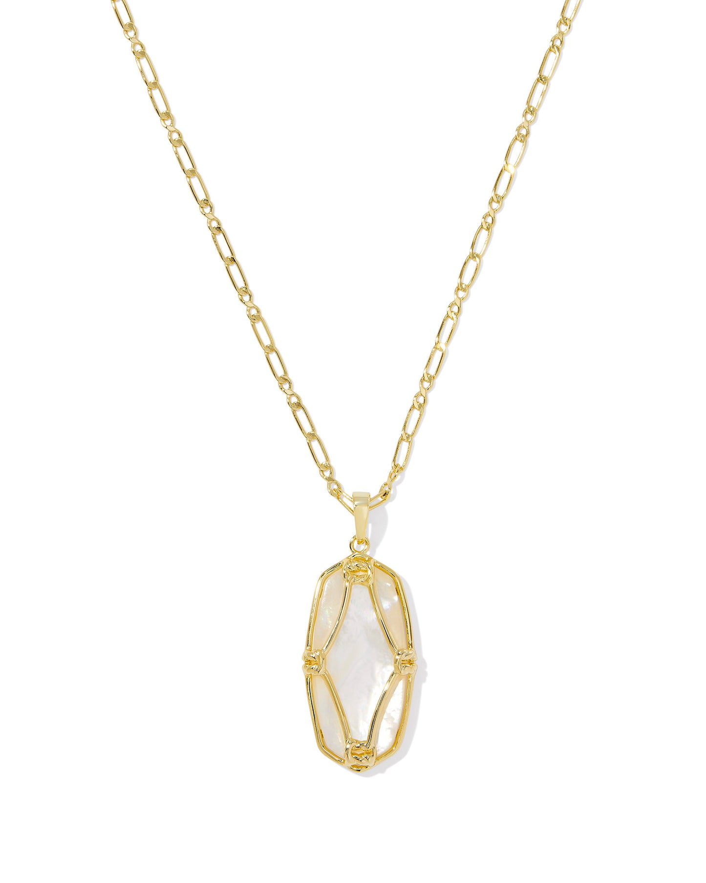 Kendra Scott - Necklace - Elle Lattice Frame Gold Large Long Pendant Necklace - Ivory Mother of Pearl - Findlay Rowe Designs