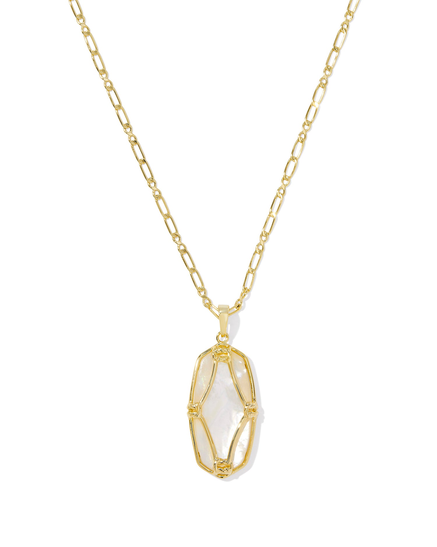 Kendra Scott - Necklace - Elle Lattice Frame Gold Large Long Pendant Necklace - Ivory Mother of Pearl - Findlay Rowe Designs