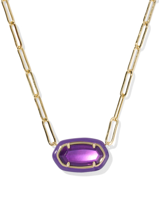 Kendra Scott - Necklace - Elisa Enamel Frame Gold Paperclip - Gold Purple Mother Of Pearl - Findlay Rowe Designs