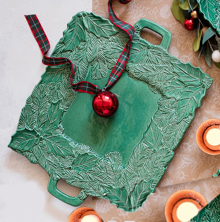 Vietri - Lastra Holiday Figural Handled Square Platter - Green - Findlay Rowe Designs