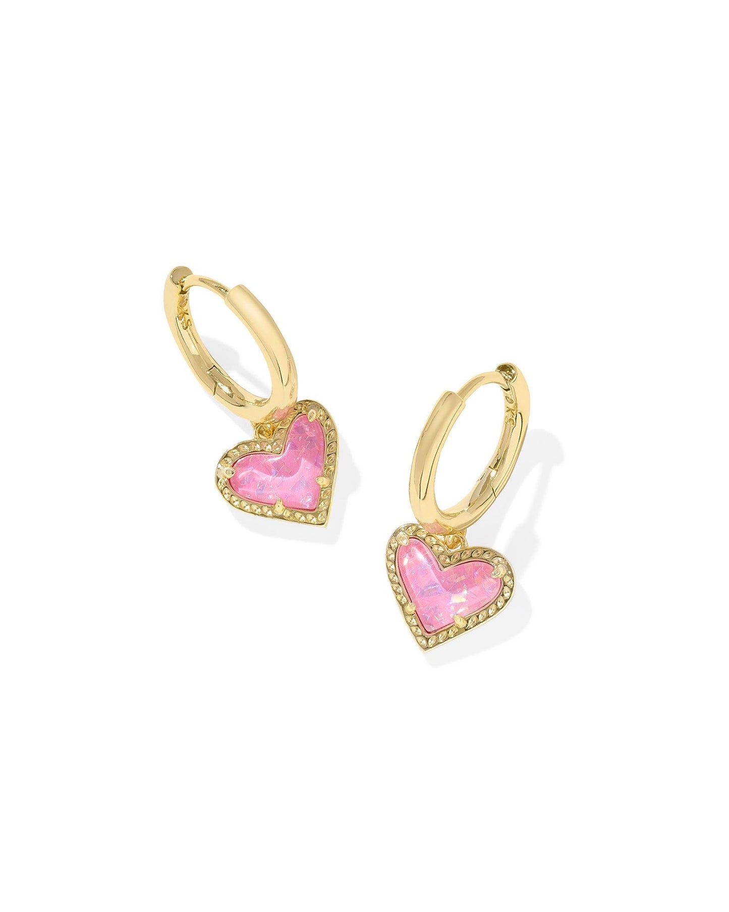 Kendra Scott - Earrings - Ari Heart Gold Huggie - Pink Iridescent Glitter Glass - Findlay Rowe Designs