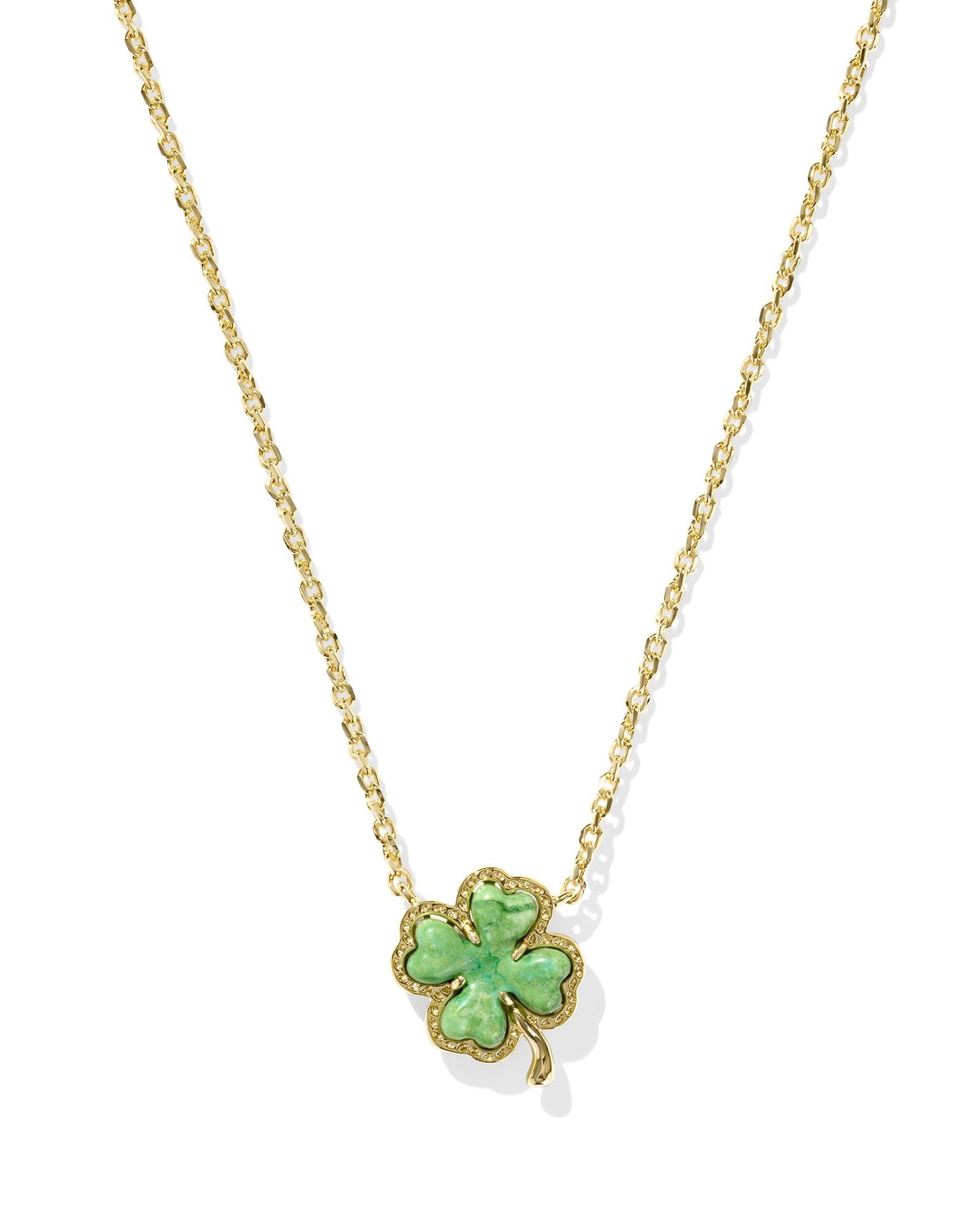 Kendra Scott - Necklace - Clover Gold Short Pendant Necklace - Lime Green Magnesite - Findlay Rowe Designs