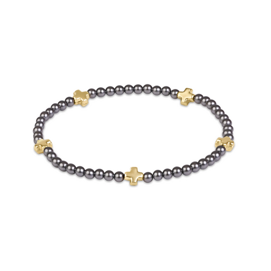 Enewton - Signature Cross Small 3mm Pearl Dark Grey Bracelet - Gold