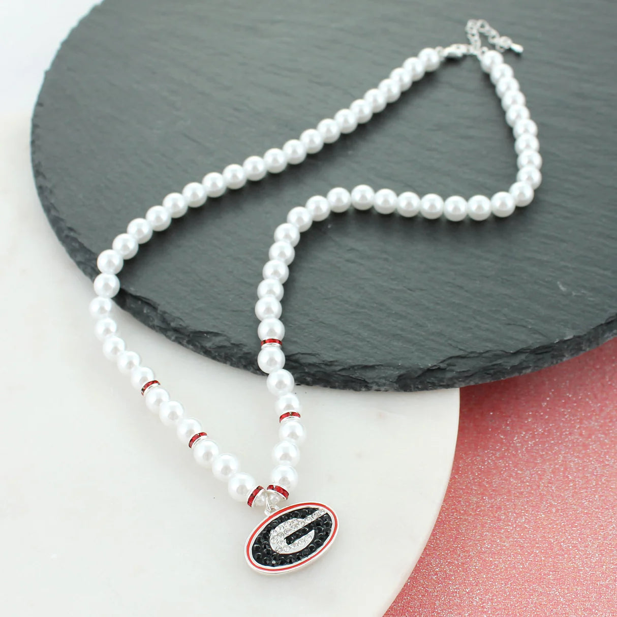 Necklace - Georgia Pearl & Crystal UGA G Logo - Findlay Rowe Designs