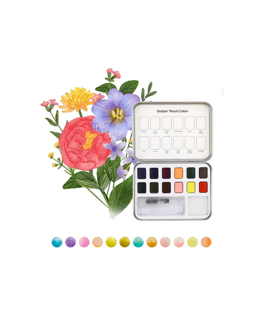 Grabie - Watercolor Pocket Set Of 12 With Brush - Floral Colors - Findlay Rowe Designs
