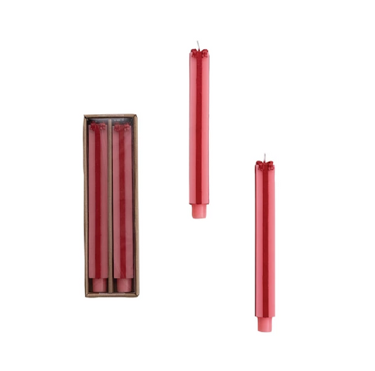 Candle - Taper - Gift Package Shape - Set of 2 - Pink Red