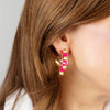 Jenna Chunky Enamel Studded Metal Hoop Earrings in Fuchsia