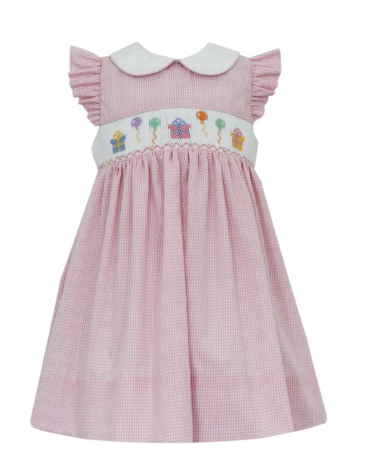 Petit Bebe- Pink Gingham Smocked Birthday Dress