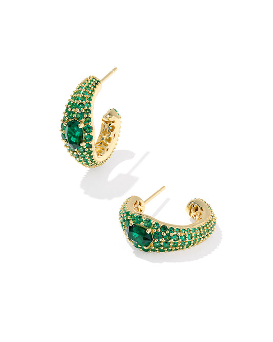 Kendra Scott - Earrings - Bella Hoop Earrings Dark Green Crystal - Gold