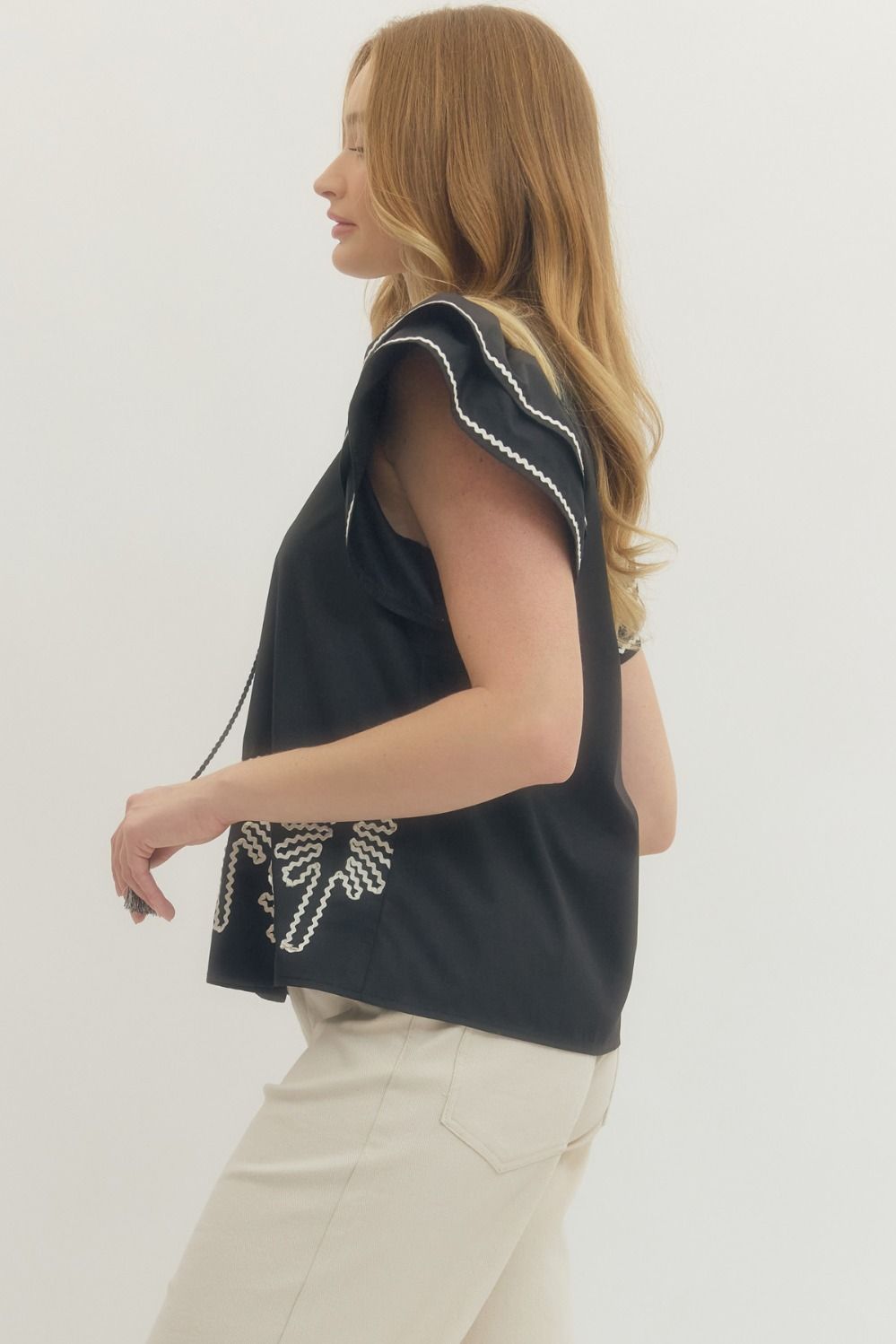Entro - Top - Flutter Sleeve - Black Embroidered - Findlay Rowe Designs