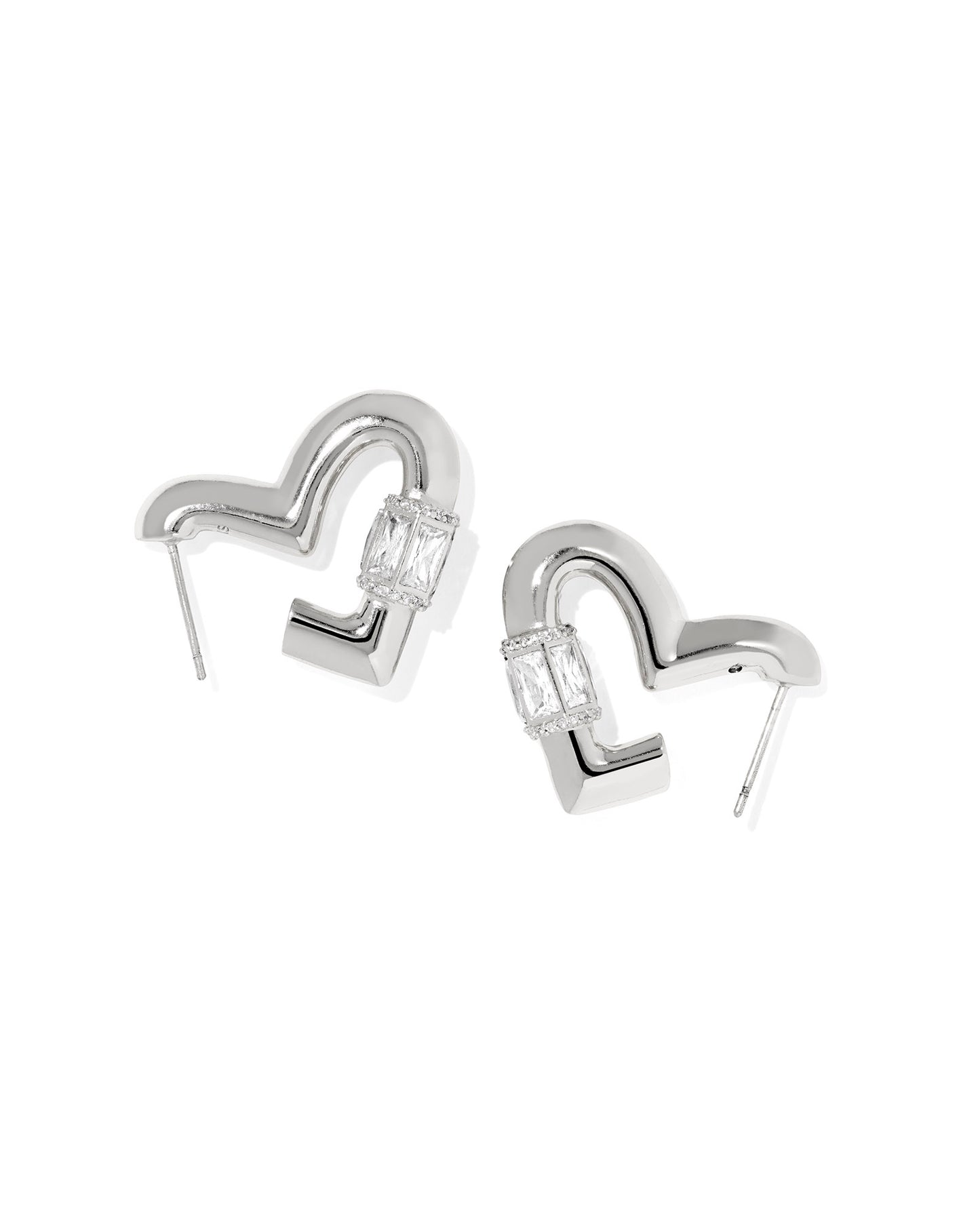 Kendra Scott - Earrings - Emery Heart Hoop Earrings White CZ - Silver