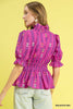 Umgee - Top - Smocked Waist Printed Blouse - Magenta - Findlay Rowe Designs