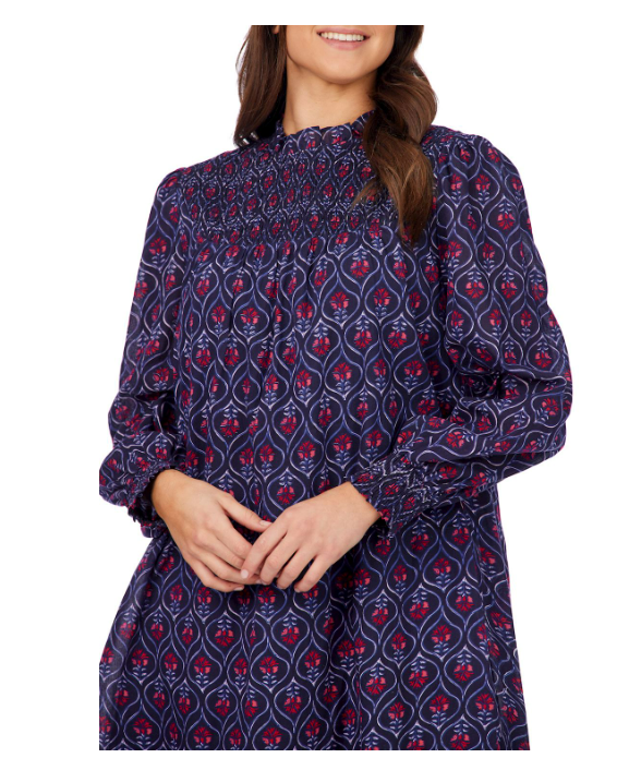 Bennington Smocked Dress - Navy Block Print - Findlay Rowe Designs