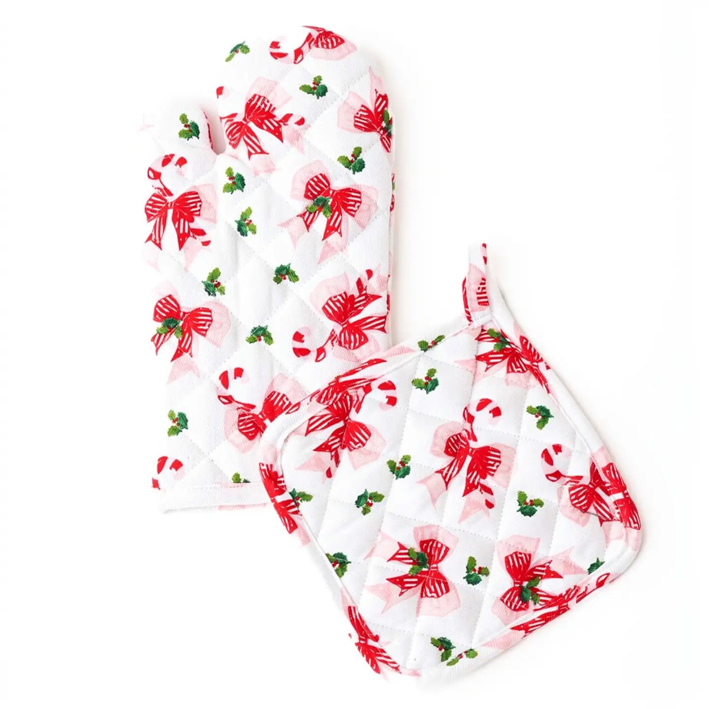 8 Oak Lane - Oven Mitt & Potholder - Holly Jolly Bows - Set 2 - Findlay Rowe Designs