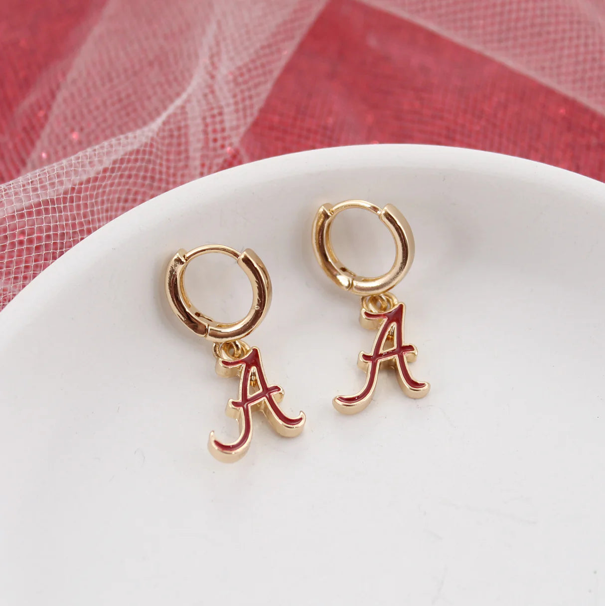 Earring - Huggie Hoop - Enamel Alabama Script A - Findlay Rowe Designs