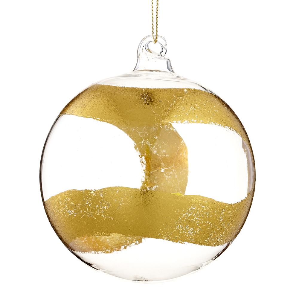 Ornament - 4in Glass Ball Ornament Clear Gold