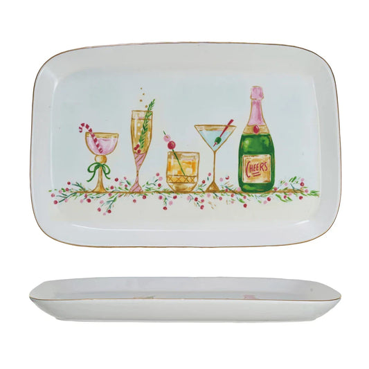 Stoneware Platter - Holiday Cocktails - 15in