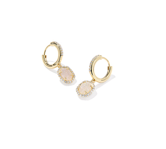 Kendra Scott - Earrings - Daphne Crystal Frame Huggie - Gold Iridescent Drusy