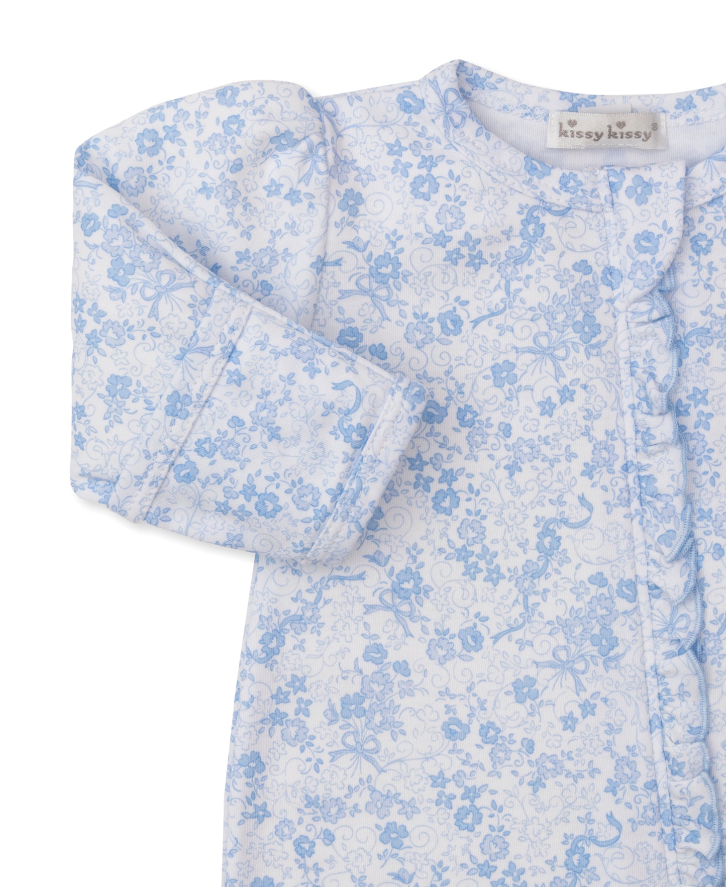 Kissy Kissy - Zip Footie - Old English Roses - Blue - Findlay Rowe Designs