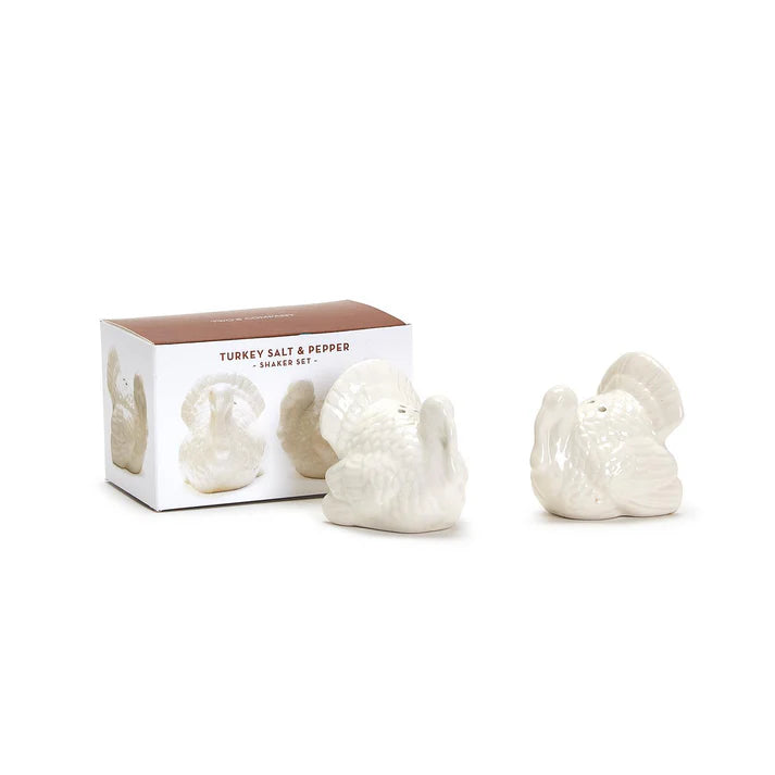 Salt and Pepper Set - White Ceramic Turkey