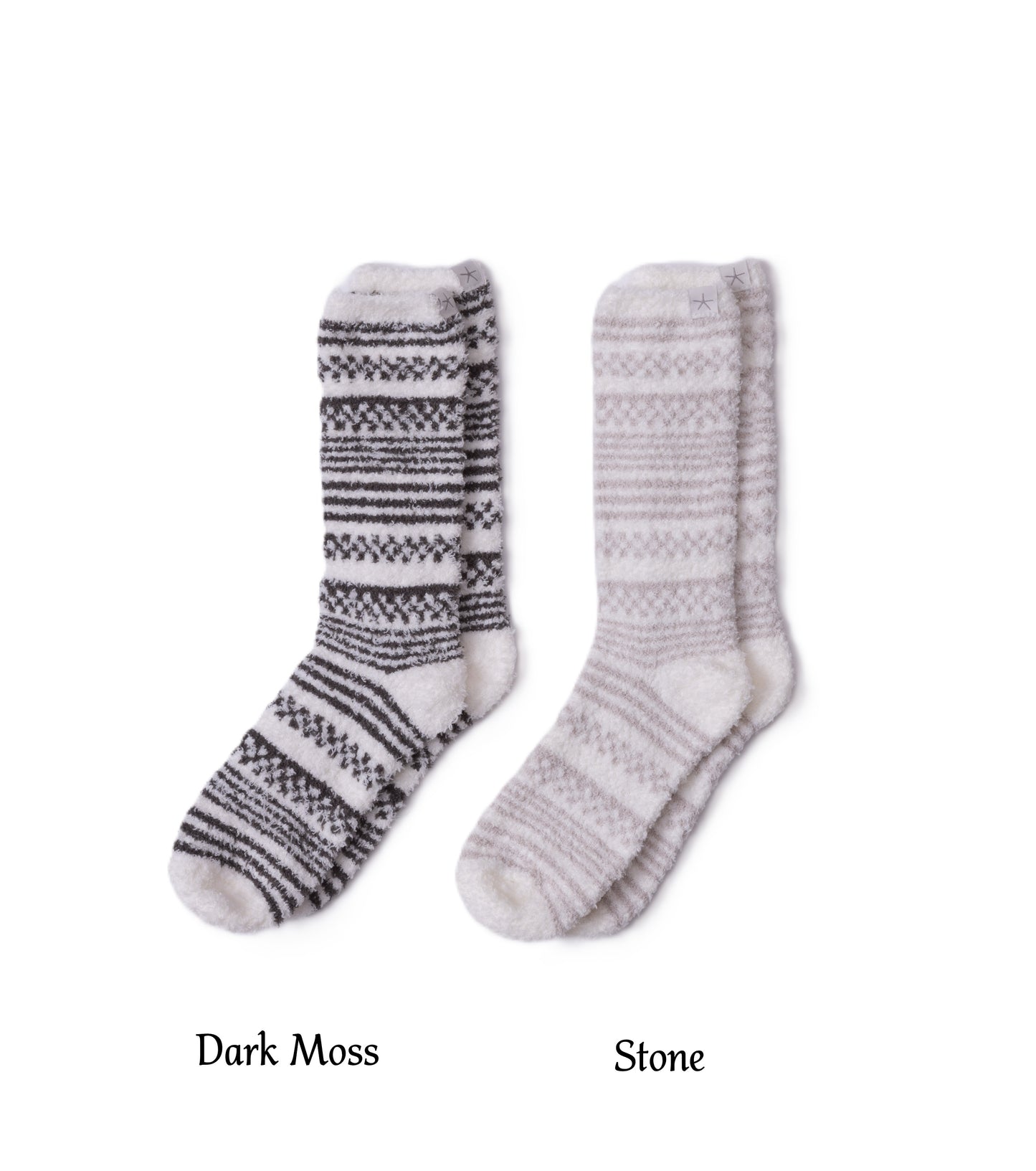 Barefoot Dreams - CozyChic Checkered Stripe Sock Set 2- Moss and Stone