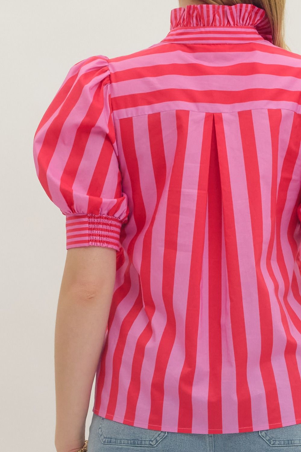 Entro - Top - Puff Sleeve - Pink Red Stripe - Findlay Rowe Designs