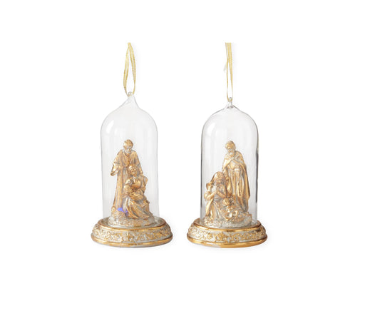 Ornament - Gold Nativity Cloche - LED 5 Inch