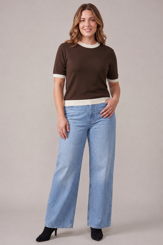 She + Sky - Top - Short Sleeve Color Block Sweater - Brown - Findlay Rowe Designs