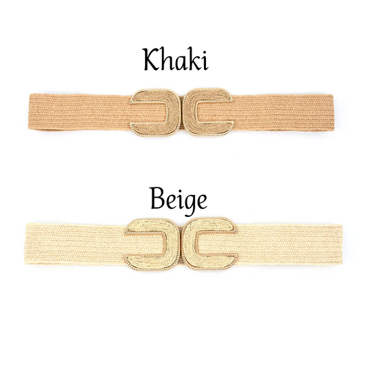 B&C Bags - Elastic Belt - Straw - Gold Trim - Findlay Rowe Designs
