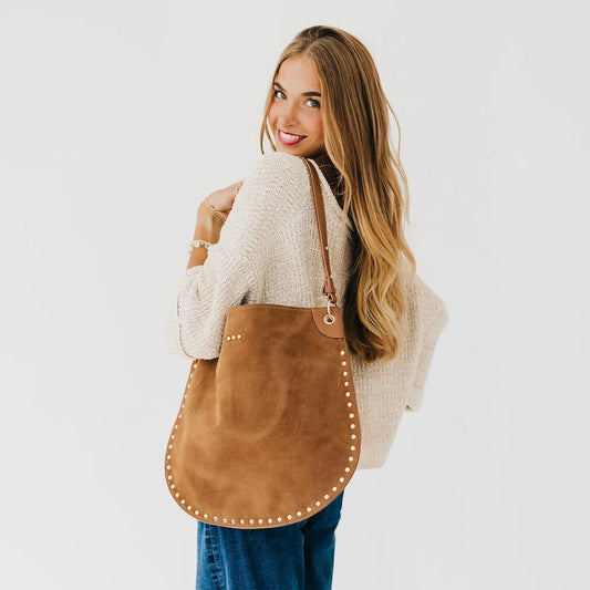 Pretty Simple Bags - Rosalie Rivet Suede Hobo - Camel - Findlay Rowe Designs